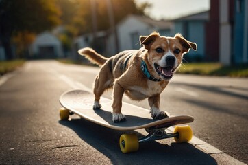 Fantasy image of a dog's skateboarding stunt