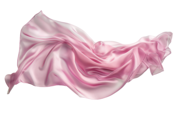 A piece of pink silk cloth, delicately rippling and floating in the air, isolated on transparent background