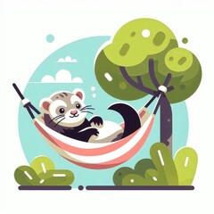 A cute animal is relaxing in a hammock under a tree