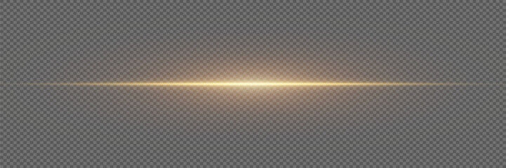Golden line of light. Glowing glare, horizontal beam. On a transparent background. © Hanna
