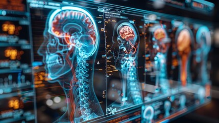 A clean and clear medical x-ray HUD hologram displaying a detailed image of the human esophagus. The minimalist design uses simple, transparent graphics and a cool blue color palette to convey