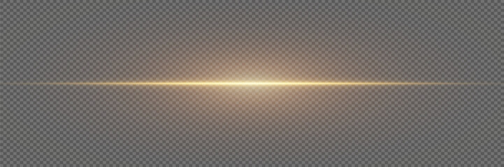 Golden line of light. Glowing glare, horizontal beam. On a transparent background. © Hanna