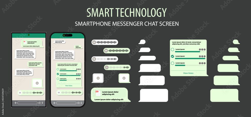 Poster smartphone and messenger ui template, social communication and messengers app in mobile communicatio