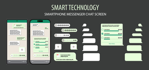 Smartphone and Messenger UI Template, Social Communication and Messengers App in Mobile Communication Illustration. Chat App in Smart Mobile Phone Template. Modern Realistic Cellphone. Vector.