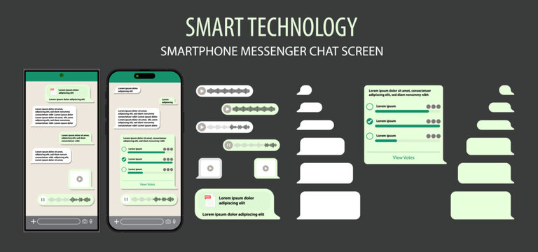 Smartphone and Messenger UI Template, Social Communication and Messengers App in Mobile Communication Illustration. Chat App in Smart Mobile Phone Template. Modern Realistic Cellphone. Vector.