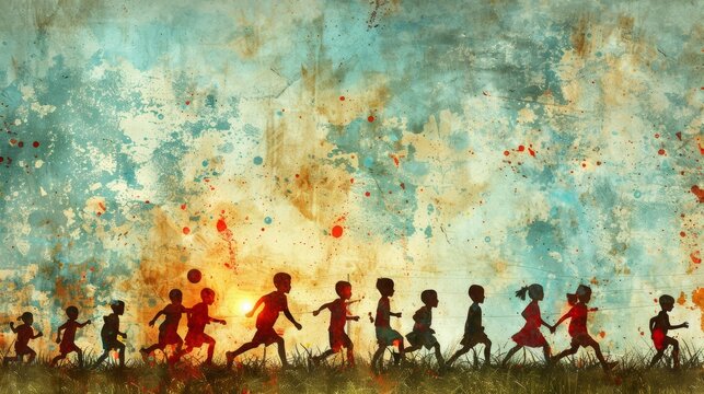 A friendly sports match with children playing soccer or another team sport.