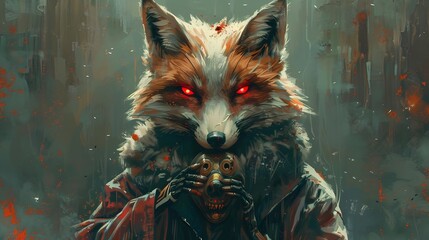 Mysterious Foxen Demon Holding Macabre Mask in Ominous Forest