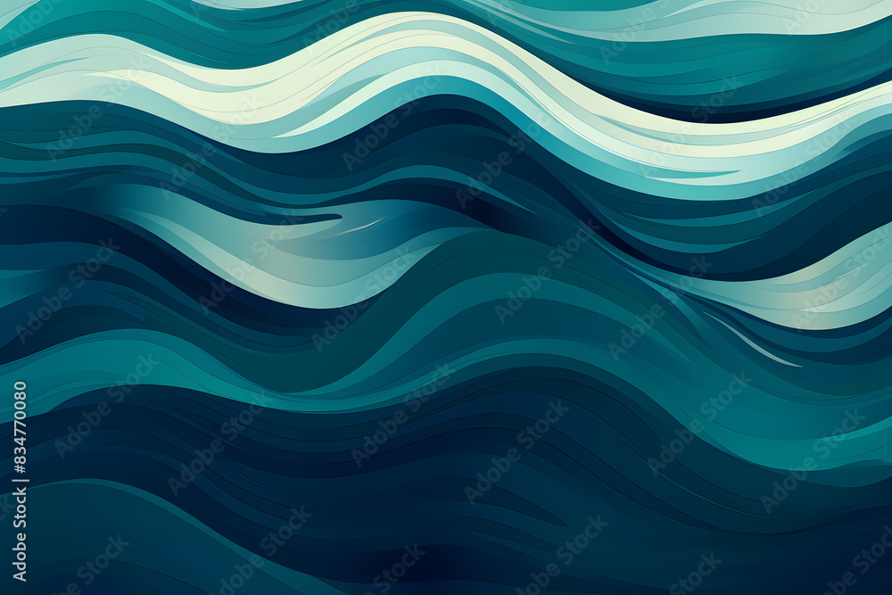 Poster abstract turquoise waves on dark background in layered paper style. generative ai