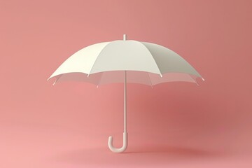 Minimalist white umbrella on a pink background. Elegant and simple design for weather, rain, and protection concepts.
