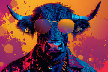 Psychedelic Buffalo in Colorful Jacket Illustration