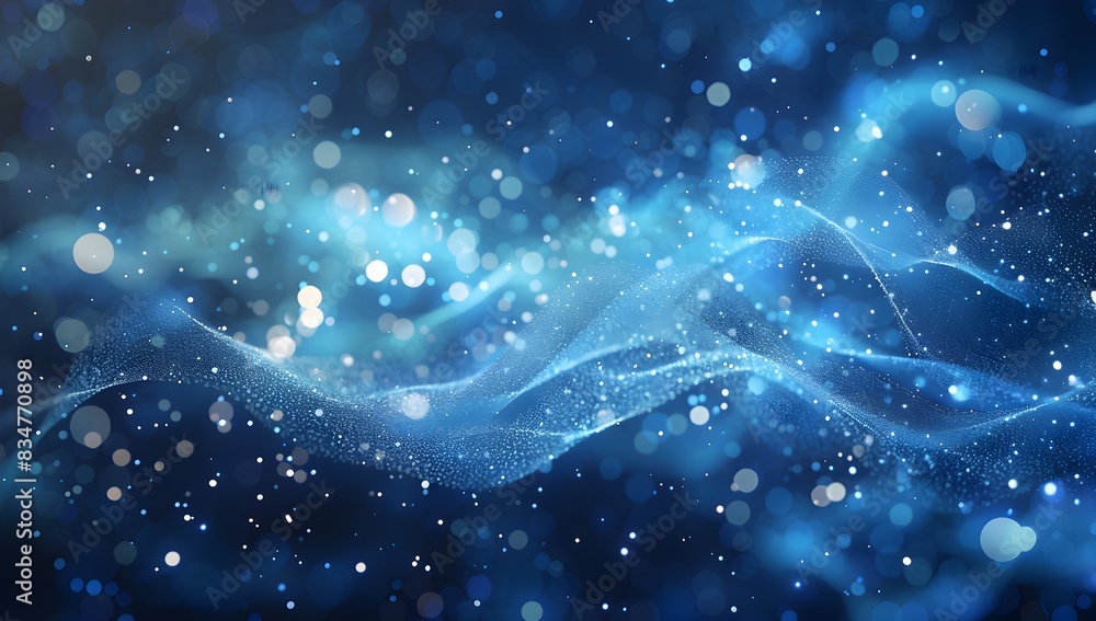 Wall mural abstract blue glowing particles background with a bokeh effect