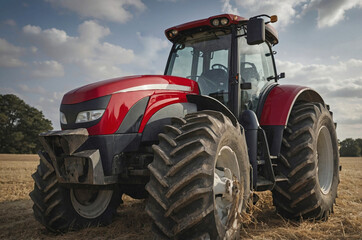Obraz premium side profile of the tractor, highlighting its wheels, cab, and body