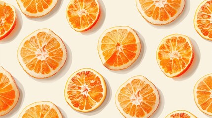 Geometric seamless pattern featuring vibrant orange mandarin slices on a light backdrop