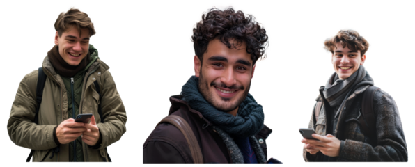 Isolated portrait of a handsome young man using his smartphone while in a city. Modern lifestyle, connection, business concept.