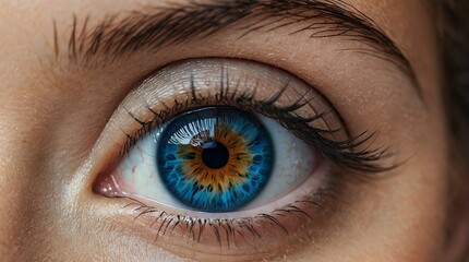 a soft blue color middle soft orange color wonderful nature design of the human eye close-up macro photo