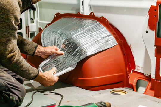 DIY Camper Jumper van conversion. aluminium butyl mats. Adhesive Noise Insulation Mat for transporter, inside motorhome. Car, foam insulation effect, sound absorption. Noise Protection