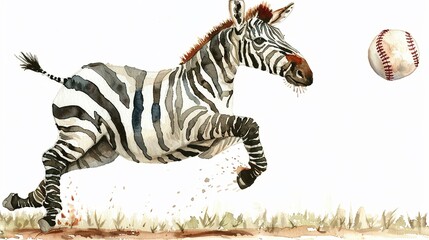 Obraz premium Zebra as a baseball pitcher in motion, complete with a cute,The scene is set against a pure white background