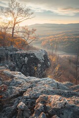 Autumn Landscape in Virginia, USA  Scenic Fall Foliage Overlooking Rocky Terrain