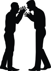 People arguing silhouette illustration. Two people have confrontation. Angry pose of men. Boss and employee discuss.