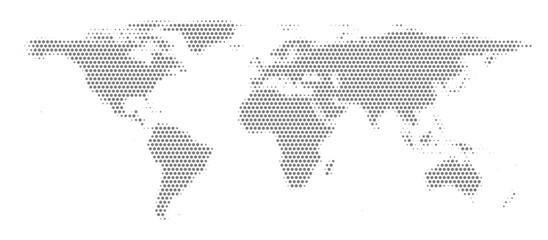 Fototapeta premium Abstract dotted halftone gray blank silhouette of world map isolated on white background. Vector illustration