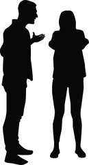 People arguing silhouette illustration. Two people have confrontation. Angry pose of men. Husband and wife discuss.
