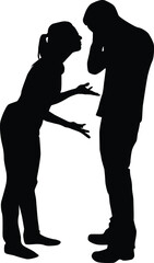 People arguing silhouette illustration. Two people have confrontation. Angry pose of men. Husband and wife discuss.