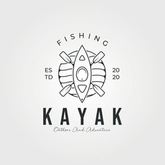 kayak fishing line art logo vector vintage illustration, aesthetic kayak logo