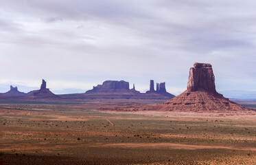 Buttes and mesas in spectacular Monument Valley Navajo Tribal Park. Arizona. USA.