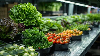 A hydroponic farm in an urban warehouse, exemplifying innovative solutions to food security challenges and urban sustainability.