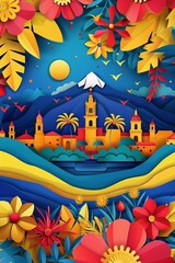 Colombia independence day, celebrating freedom with vector paper cut art.