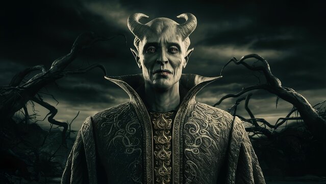 portrait of Asmodeus is a king of demons, realistic, proud, showcasing sadness and power, illustration, cinematic