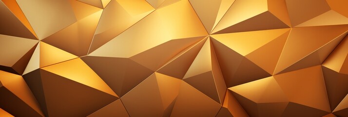 Obraz premium Abstract geometric pattern with golden triangular shapes creating a 3D effect and a sense of depth, horizontal format illustration with place for text