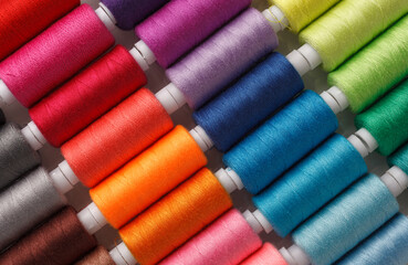 Set of colorful spools of thread