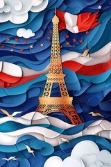 France bastille day independence day, celebrating freedom with vector paper cut art.