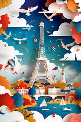 France bastille day independence day, celebrating freedom with vector paper cut art.