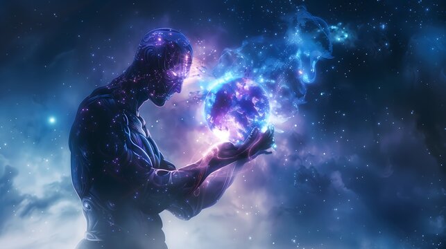 Nebulos, God of Nebulas: A cosmic figure with a nebulous aura, holding a galaxy orb