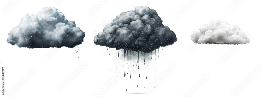 Poster Shadowed dark rain cloud on white transparent background