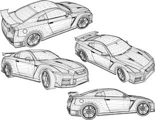 Fototapeta premium Sketch illustration vector detailed design drawing of flat sports racing car, exclusive model for the Crazy Rich collection