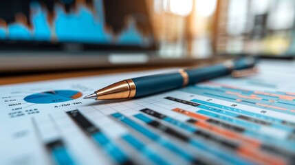 Fototapeta premium Close-up of financial graphs and charts