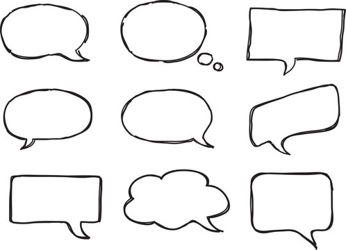 BULLES DE DIALOGUES - BULLES DE CONVERSATIONS - BULLES DE DISCUSSIONS - DESSIN SOUS FORME DE CROQUIS AU CRAYON - ILLUSTRATIONS VECTORIELLES