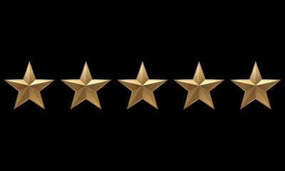 Five Gold Star Rating Badge. Five star rating for goods and services. Vector illustration. Premium quality. Isolated on black background	
