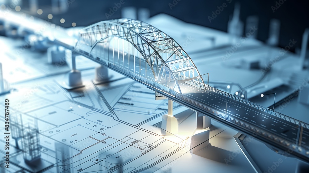 Poster vision of architecture of a 3d model bridge project