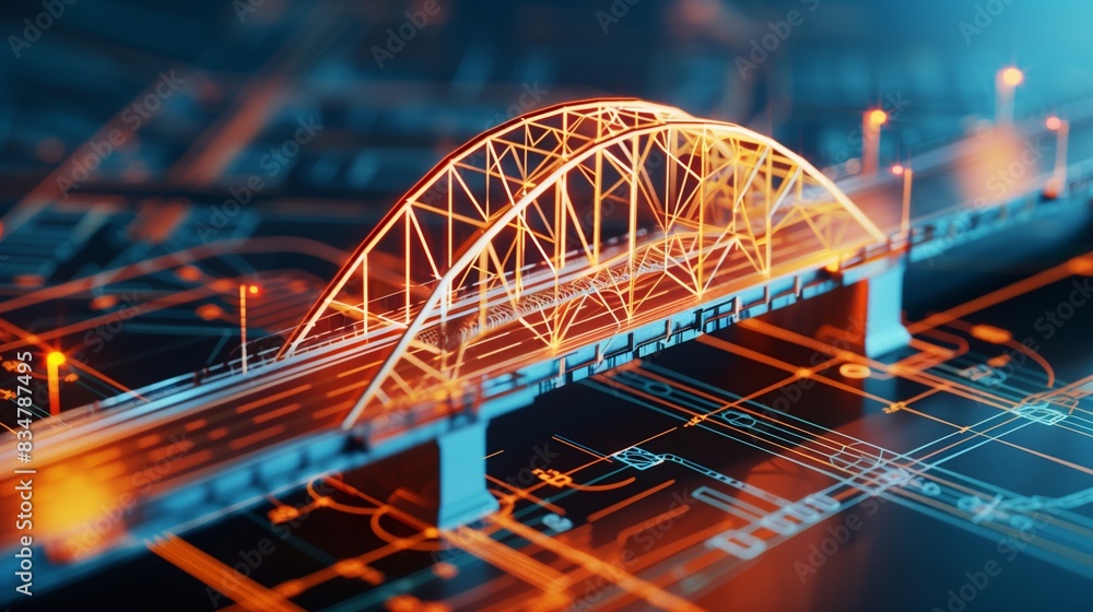 Poster vision of architecture of a 3d model bridge project