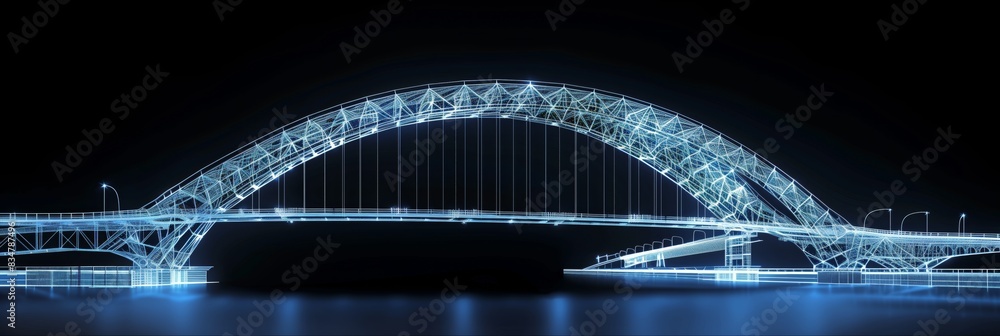 Poster vision of architecture of a 3d model bridge project
