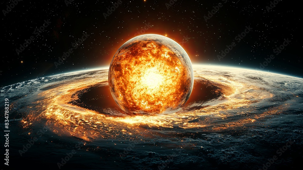 Wall mural a planet with a large crater in the middle of it