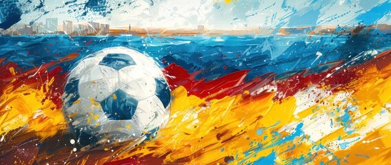 Vibrant Explosion of Colors around a Soccer Ball in Abstract Art Form, Generative AI