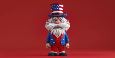 Fototapeta premium Whimsical 3D Cartoon of Uncle Sam Character Celebrating American Spirit, Generative ai