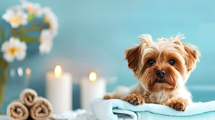 Pampered pet enjoys luxury grooming in a spa salon