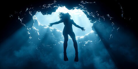 A woman is swimming in the ocean with her arms outstretched
