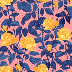 Vibrant Yellow Roses on a Fuchsia Background for Stylish Textiles - Generative AI